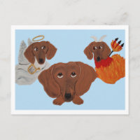 Dachshund com anjo e diabo
