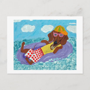 Cartão Postal De Convite Dachshund Vagabundo de Praia