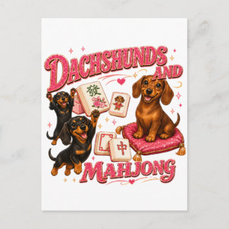 Cartão Postal De Convite Dachshunds e Mahjong