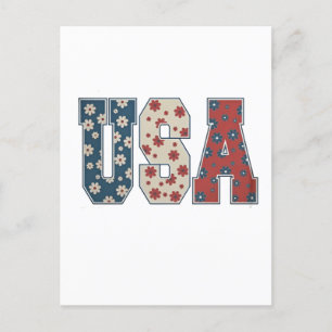 Cartão Postal De Convite Daisy Flower USA Flag 4° do Patriótico de julho