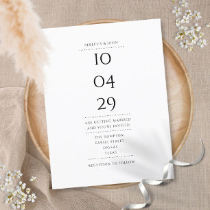 Cartão Postal De Convite Data de casamento elegante minimalista preto e bra