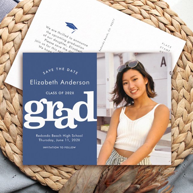 Cartão Postal De Convite data de salvamento da graduação do marinho foto em (Criador carregado)