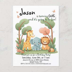 Cartão postal de convite de aniversário do Zoo