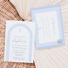 Cartão postal de convite de batismo azul branco da