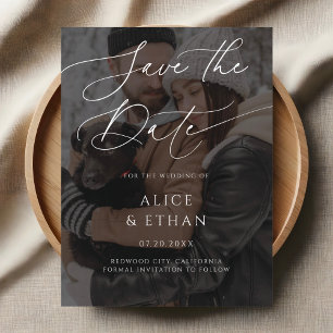 Cartão Postal De Convite Delicar Caligrafia Foto Casamento Salva a Data