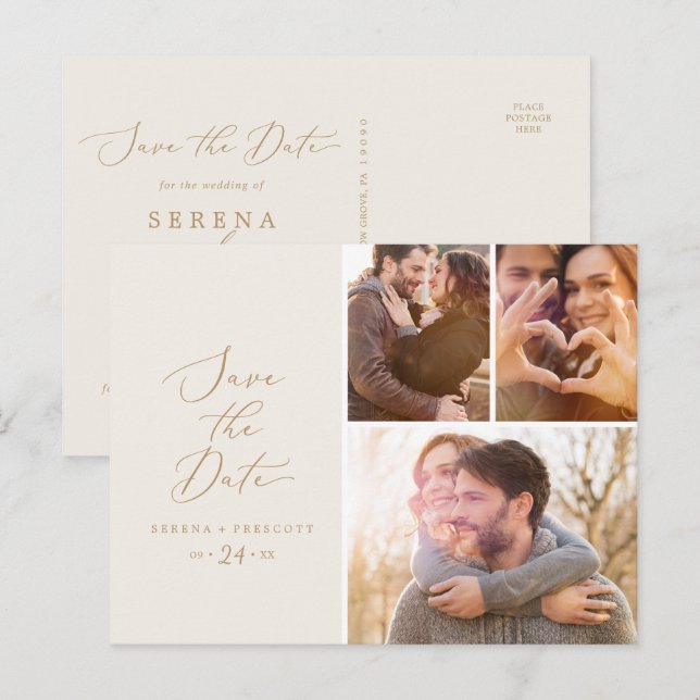 Cartão Postal De Convite Delicar Colagem de Fotos do Creme 3 Dourado Salve  (Frente/Verso)