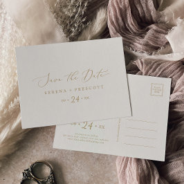 Cartão Postal De Convite Delicar Dourado e Creme Horizontal Salvar a Data