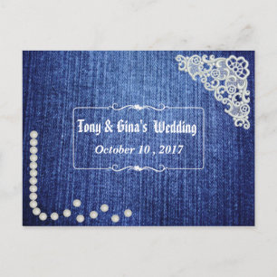 Cartão Postal De Convite Denim Pearls & Lace Weding RSVP