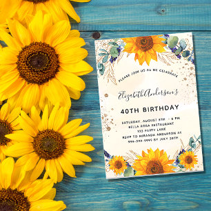 Cartão Postal De Convite Derrame de girassol de aniversário
