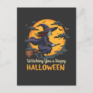 Cartão Postal De Convite Desejando a você uma Bruxa Feliz de Halloween na B