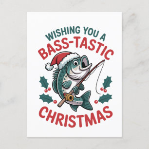 Cartão Postal De Convite Desejando um Natal Bass-tástico para Pescadores de