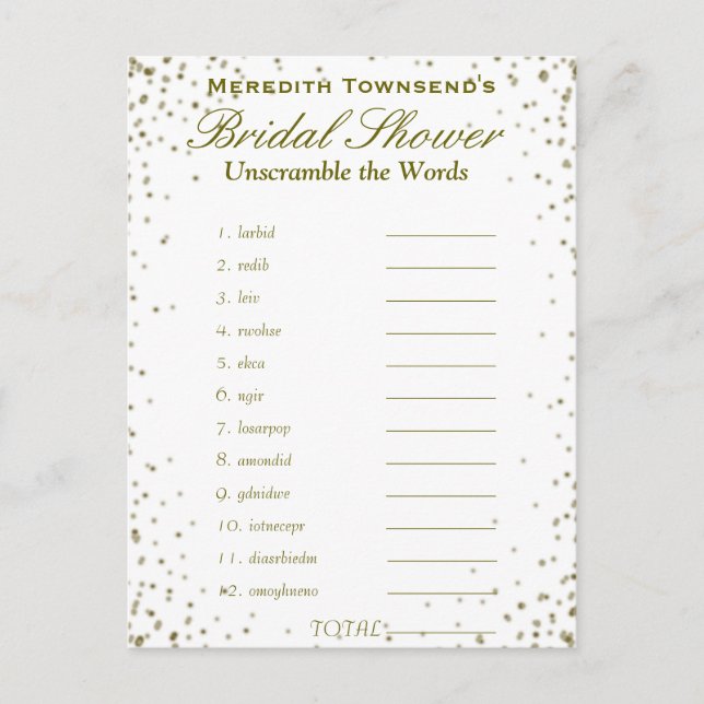 Cartão Postal De Convite Desembaralhe as palavras | Dourada Confetti (Frente)