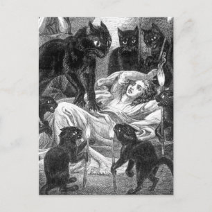 Cartão Postal De Convite Desenho da festa do gato preto retrô