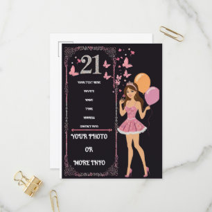 Cartão Postal De Convite Design de aniversário com opções de fotos personal