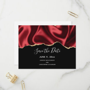 Cartão Postal De Convite Design de Cetim Ondulado Glam Vermelho Escuro - Sa