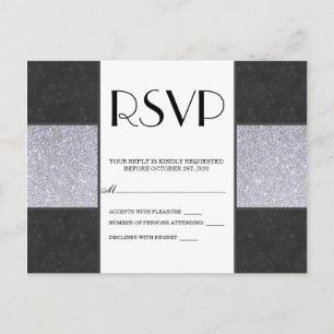 Cartão Postal De Convite Design do painel Glitter Preto Marble e Silver