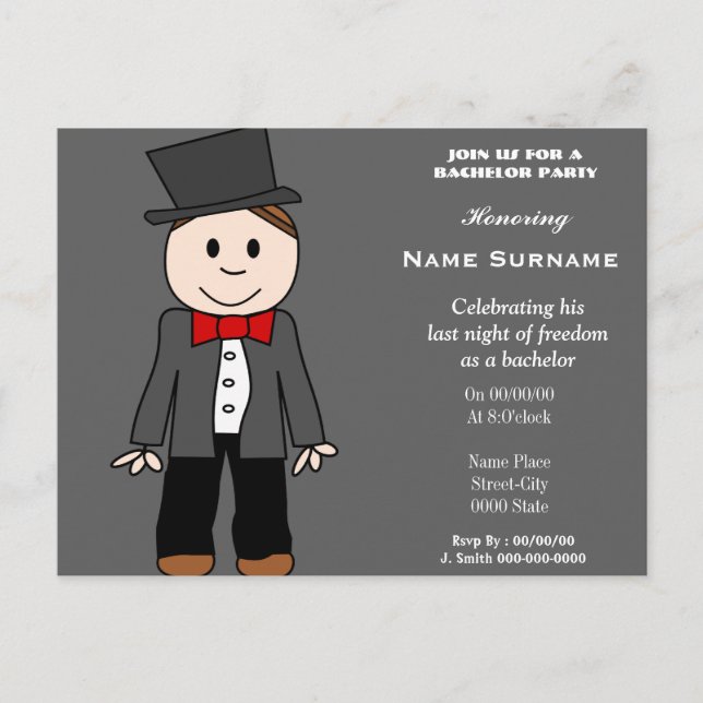 Cartão Postal De Convite despedida de solteiro, festa de festas, chá de noi (Frente)