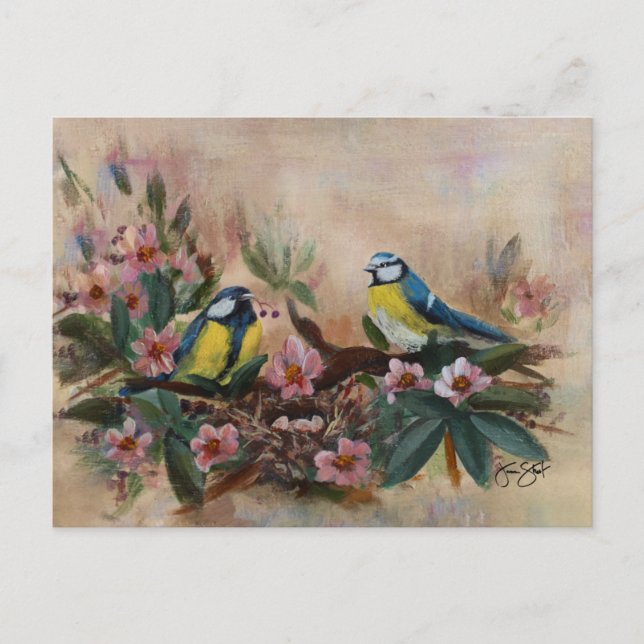 Cartão Postal De Convite Dia das Mães Pássaros (Frente)