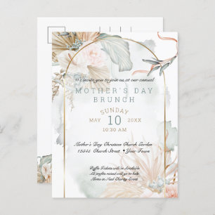 Cartão Postal De Convite Dia de as mães Floral de Rosa de Coral Tropical