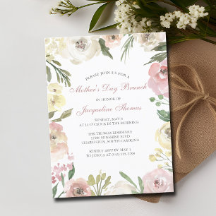 Cartão Postal De Convite Dia de as mães Floral Rosa Elegante Brunch