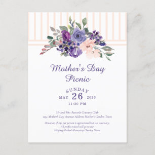Cartão Postal De Convite Dia de as mães Picnic Floral Watercolor Puro