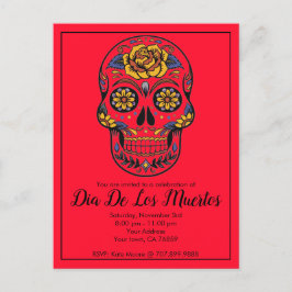 Cartão Postal De Convite Dia De Los Muertos Sugar Skull Red Party