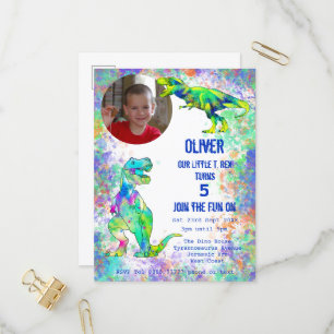 Cartão Postal De Convite Dinosaur Boys 5º Aniversário Colorido Foto T Rex I