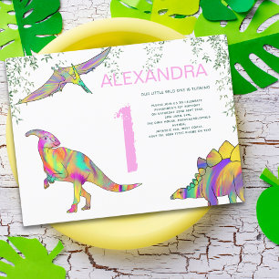 Cartão Postal De Convite Dinossaur Watercolor Party - primeiro aniversario 