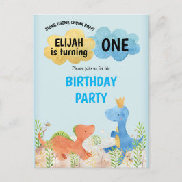 Cartão Postal De Convite Dinossauros bonitos a jogar primeiro aniversario