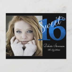 Cartão Postal De Convite Doce 16   Blue 16th Birthday Photo Keepsasait