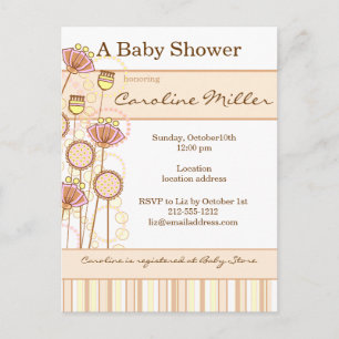 Cartão Postal De Convite Doce Groovy Blooms Chá de fraldas