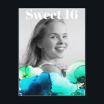 Cartão Postal De Convite ~* Docet 16 Aniversário Foto do Marinho Verde AP29<br><div class="desc">(procure designs semelhantes no AP29 em vários produtos) ((Este design pode ser facilmente adaptado a QUALQUER IDADE ou EVENTO )) Consulte a página se precisar de ajuda. *~* Cartão-postal avançado com energia. Altere / Edite o texto e a FOTO da doce 16 Birthday Girl. Abstrato Artsy Girly Chic SWEET 16...</div>