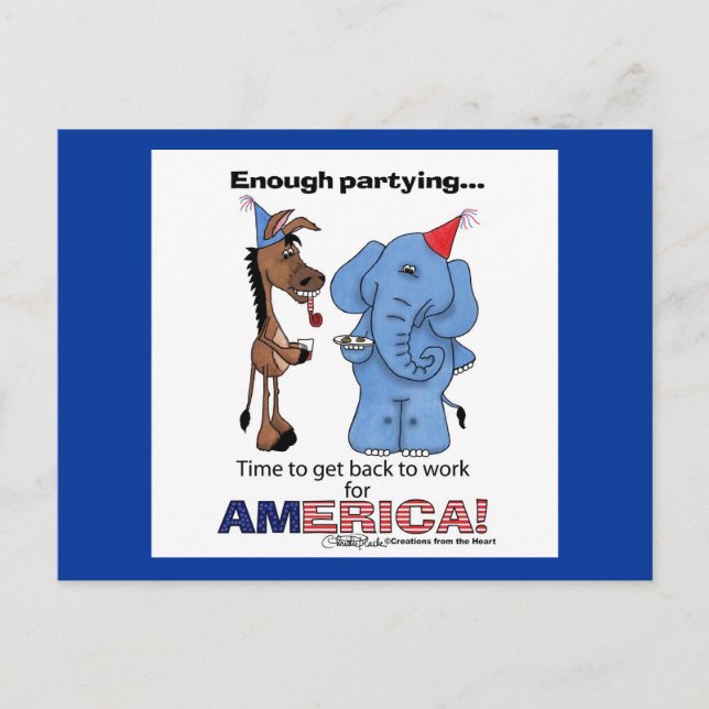 Cartão Postal De Convite Donkey e Elefante Chega de festejar! (Frente)