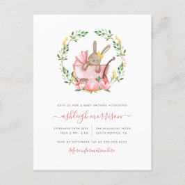 Cartão Postal De Convite Dormindo Coelhinho Em Buggy | Chá de fraldas