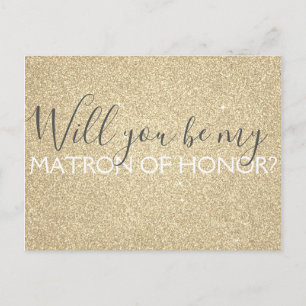 Cartão Postal De Convite Dourada Glitter & Sparkle Matron de Honra