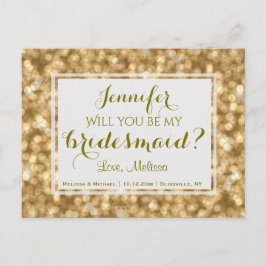 Cartão Postal De Convite Dourado Glam | Você Será Minha Porta-Voz?