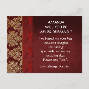 Cartão Postal De Convite Dourado Raio Vermelho Burgundy Você Será Minha Por