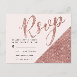 Cartão Postal De Convite Dourado Rosa Brilho Falso Lantejoulas RSVP