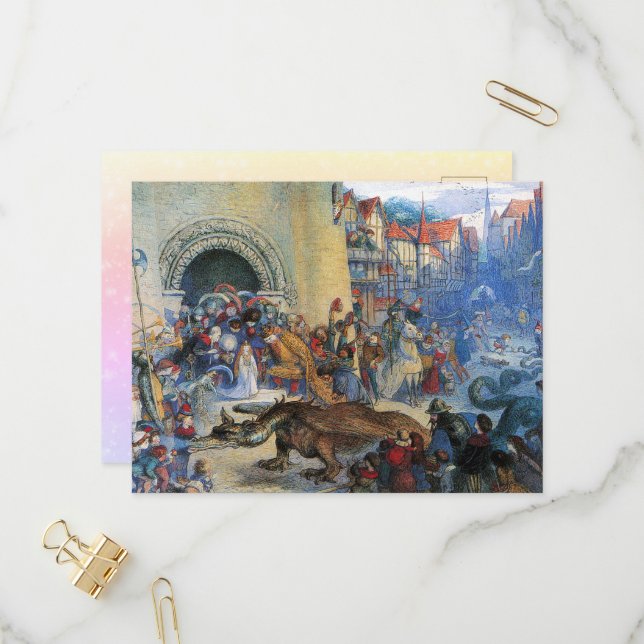 Cartão Postal De Convite Dragão de Aniversário da Princesa (Frente/Verso In Situ)