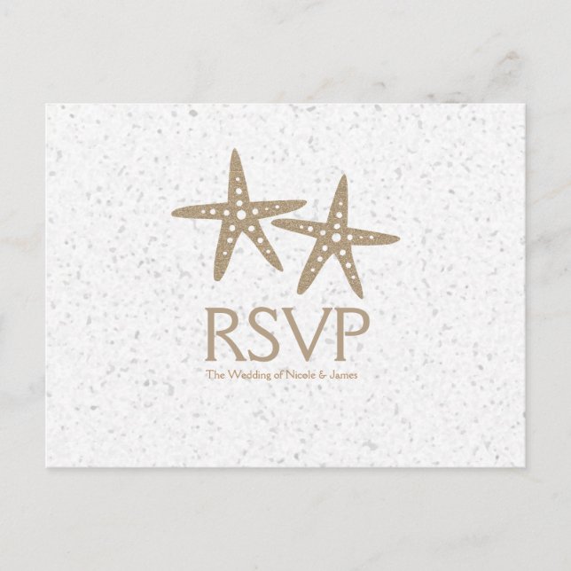 Cartão Postal De Convite Duas placas de RSVP de Casamento de Praia de Starf (Frente)