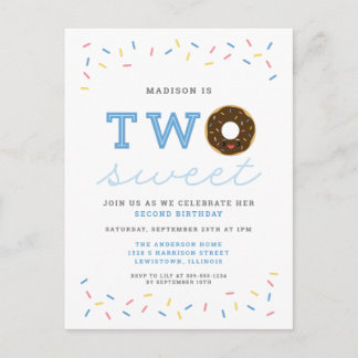 Cartão Postal De Convite Duas Rosquinhas doces e segundo aniversário azul a