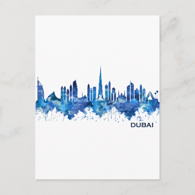 Cartão Postal De Convite Dubai UAE Skyline Blue (Frente)