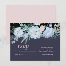 Cartão Postal De Convite Dusty Blue Blush Pink Floral Orçamento