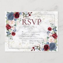 Dusty Blue Burgundy Blush RSVP de Casamento Dourad