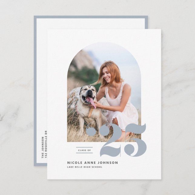 Cartão Postal De Convite Dusty Blue Classe de Graduação de Foto em Arch 202 (Frente/Verso)