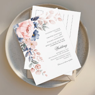 Cartão Postal De Convite Dusty Blue Floral Cor-de-Água Rosa Sanguínea Cas