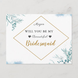 Cartão Postal De Convite Dusty Blue Greenery deixa a ponte de casamento