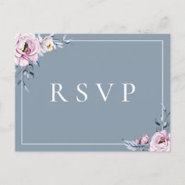 Cartão Postal De Convite Dusty Blue Mauve Floral RSVP Song Choice