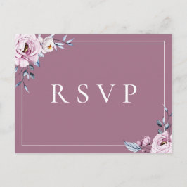 Cartão Postal De Convite Dusty Blue Mauve Floral RSVP Song Choice