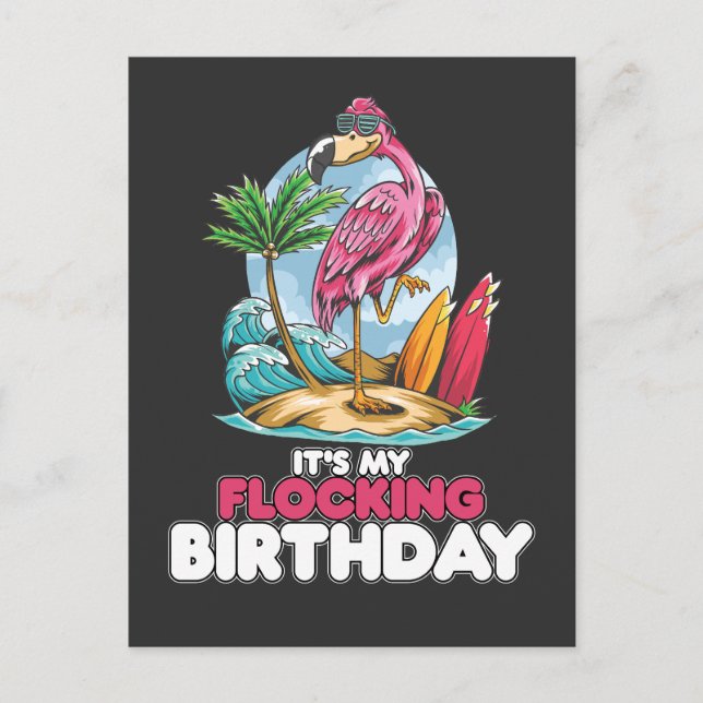 Cartão Postal De Convite É o Meu Aniversário de Revoada de Flamingo (Frente)